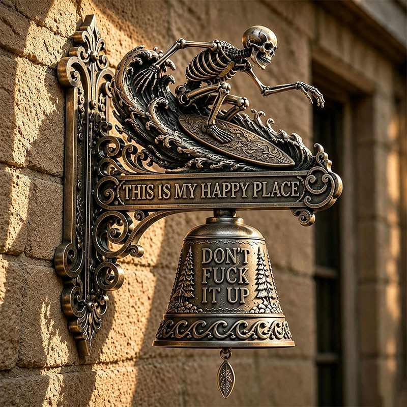 🐉 Skull Dragon Rider Bell – “This Is My Happy Place” Wall Bell