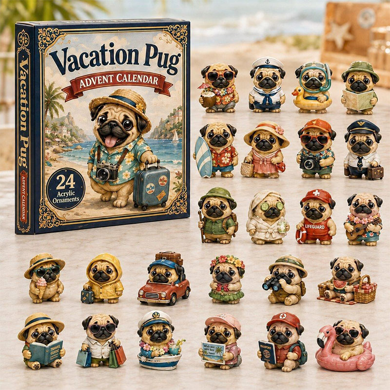 😍🐕24 Days Pug Acrylic Ornament Advent Calendar