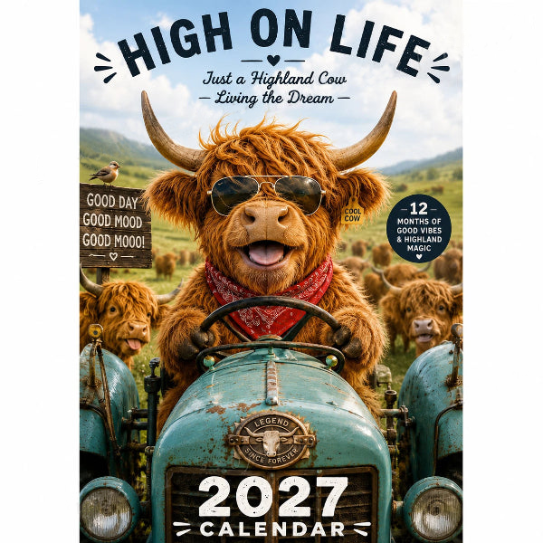2027 Funny Highland Cow Wall Calendar | A4 Hanging Calendar