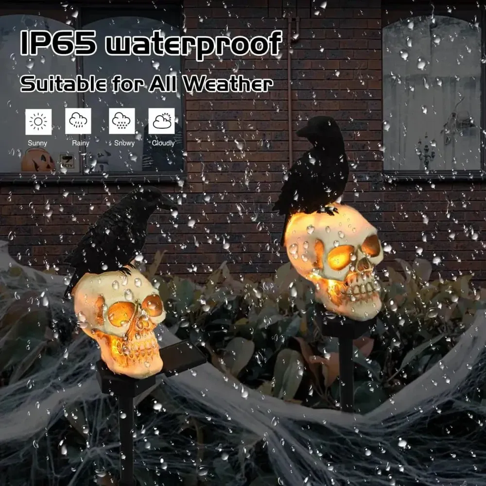 🐦‍⬛Solar powered animated raven skull garden spike💀 | Halloween garden decoration for outdoor use