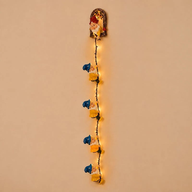 🎀Handmade Climbing Gnome Christmas StringLights, Indoor OutdoorWall Hanging Holiday Decor