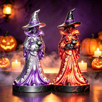 🎁Halloween Light-up Witch and Cat Figurine Ornament