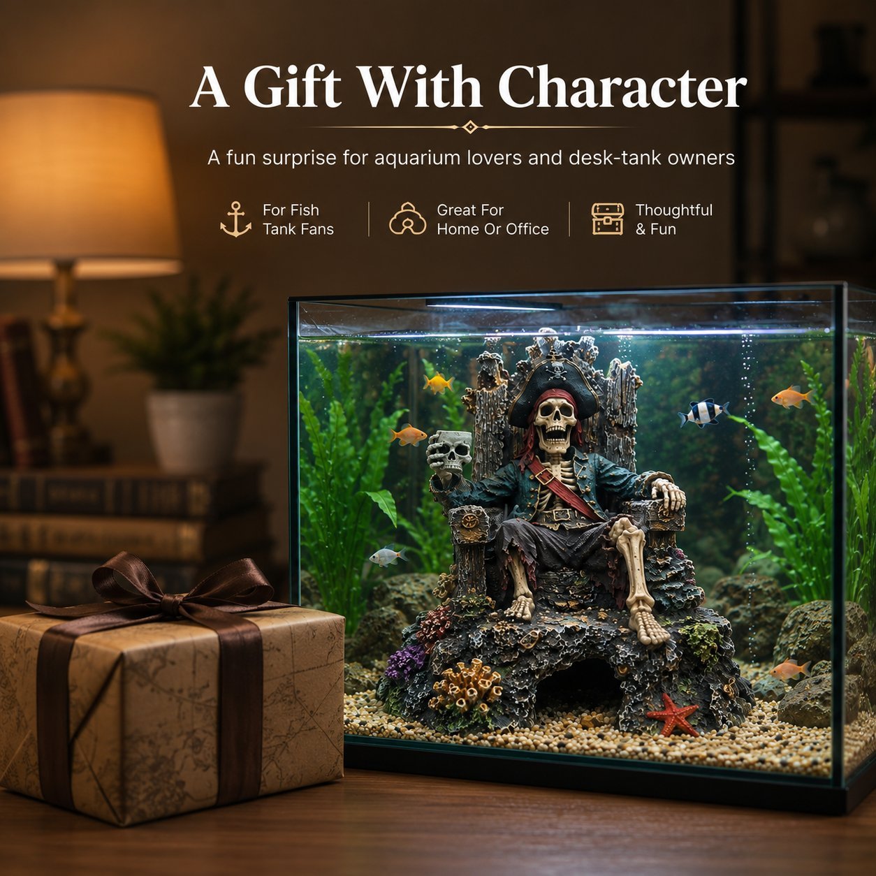 Underwater Pirate Skeleton Throne Aquarium Hideout Cave Decor