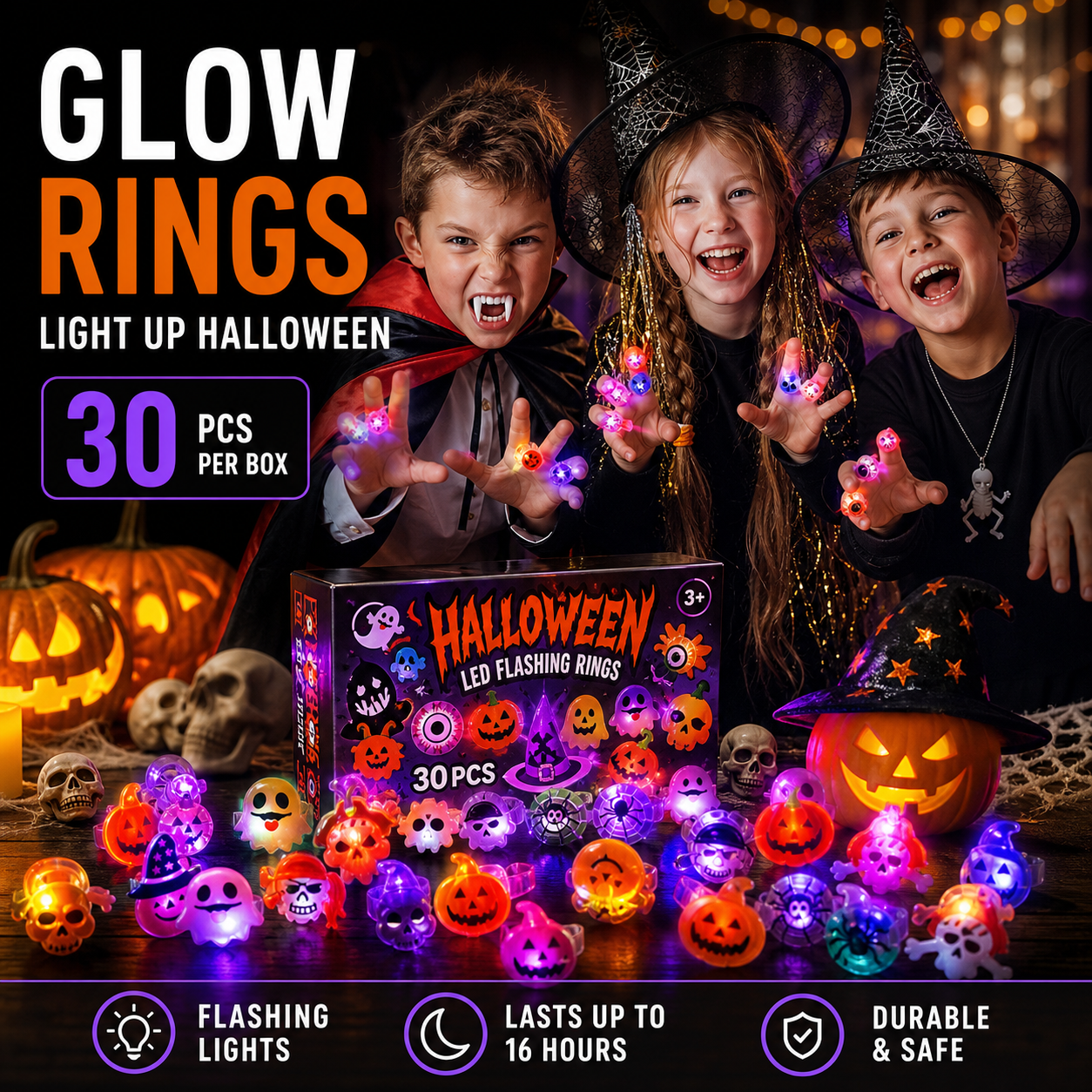 💍✨50-Pack of Spooky LED Rings