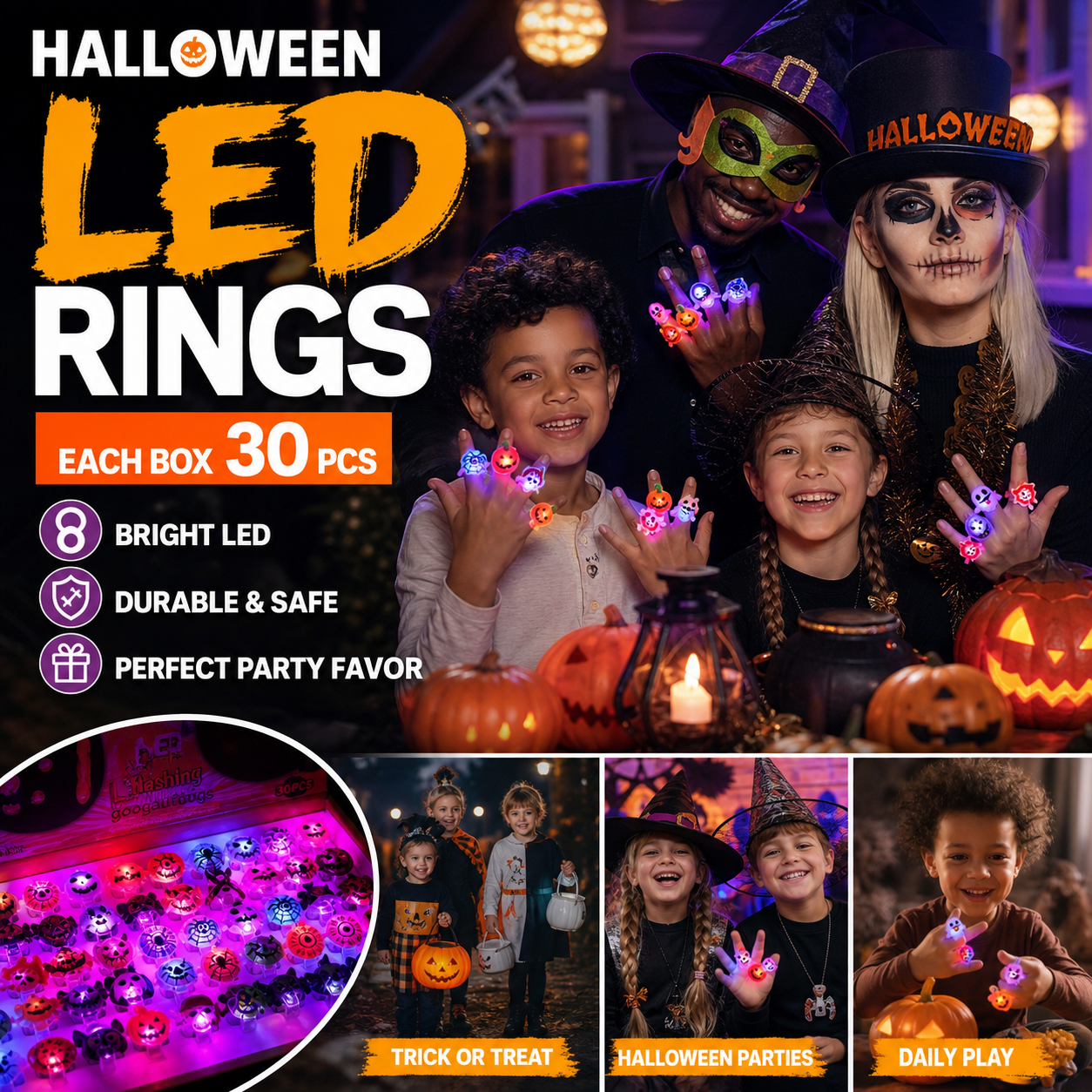 💍✨50-Pack of Spooky LED Rings