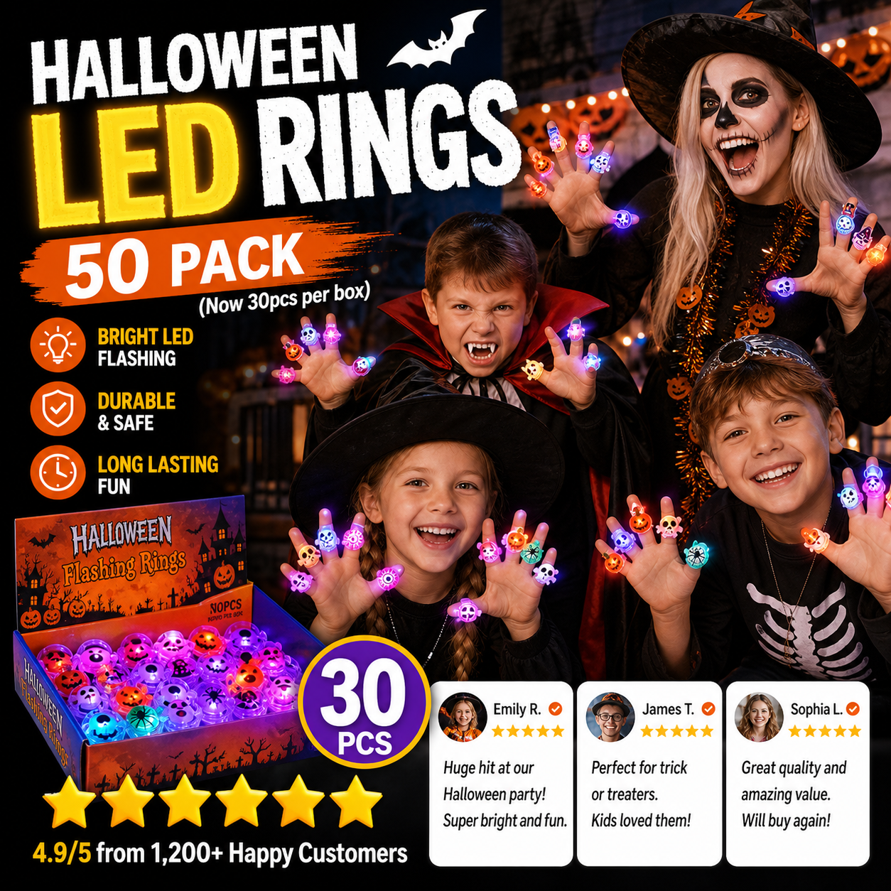 💍✨50-Pack of Spooky LED Rings