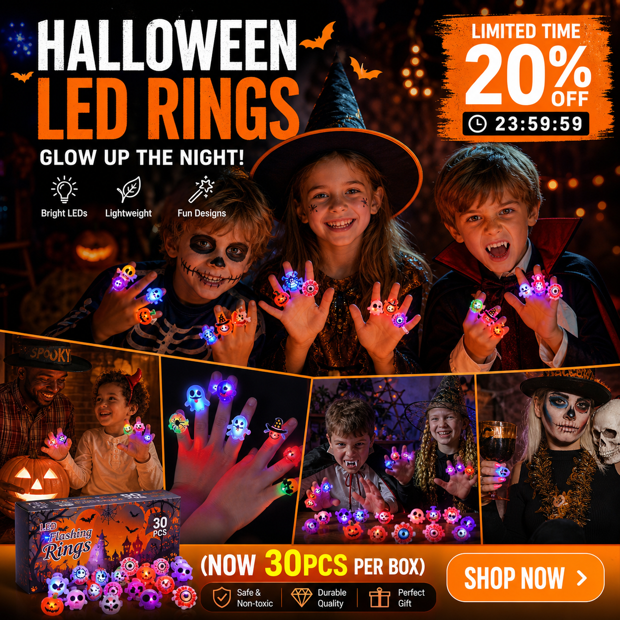 💍✨50-Pack of Spooky LED Rings