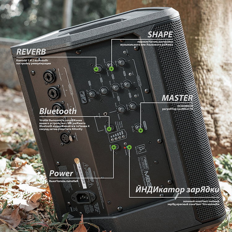 {"default":"Annotated diagram of Betathree MB3 speaker panel with labeled inputs and controls"}
