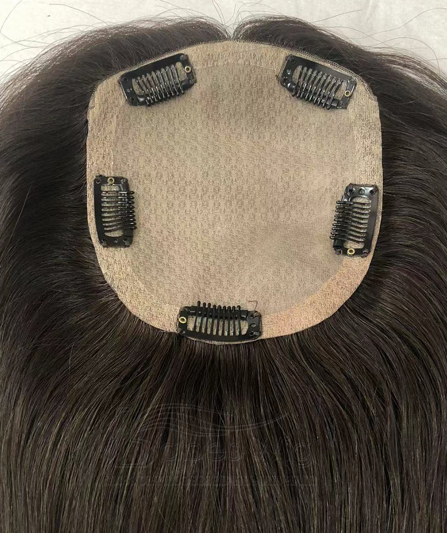 5x6 Cap Human Hair Silk Top Topper,Ombre Blonde Balayage Wavy Clip on Hair Topper for Women Crown Hair Toupee Hairpiece-BabesWIG