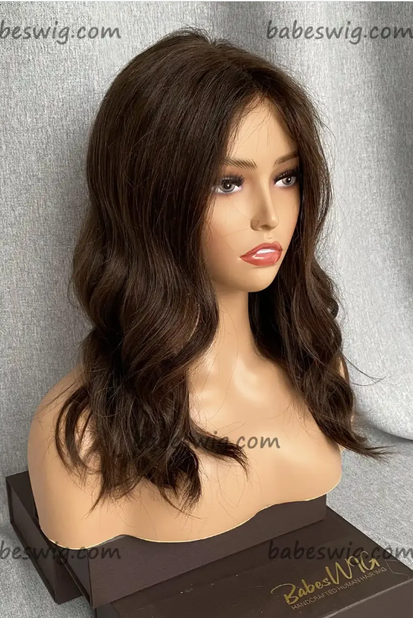 brunette Brown Wavy Human Hair Glueless Full Lace Wig & Silk Top Full Lace Wigs Online Store-BabesWIG