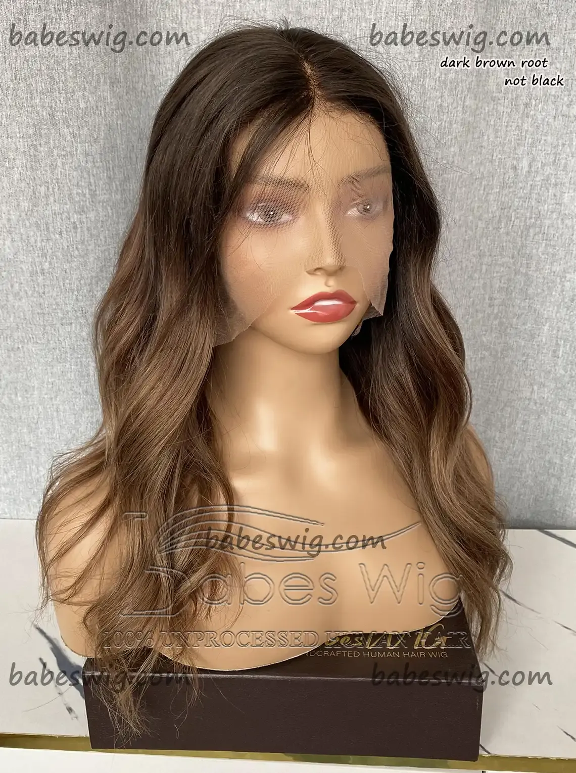 Ombre Brown Glueless Human Hair Lace Front Wigs 