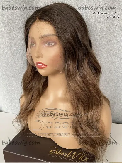 Ombre Brown Glueless Human Hair Lace Front Wigs 
