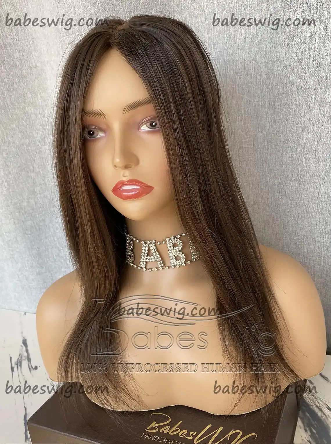 5x6 Straight Brown Human Hair Topper, Silk Base Virgin Hair Topper Human Hair Piece Cover Breathable Silk Top Toupee with Clips in-BabesWIG