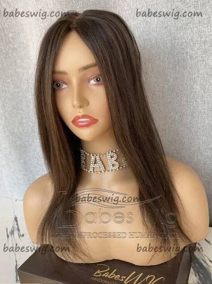 5x6 Straight Brown Human Hair Topper, Silk Base Virgin Hair Topper Human Hair Piece Cover Breathable Silk Top Toupee with Clips in-BabesWIG