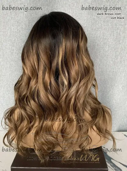 Glueless Blonde Balayage Highlights Lace Front Human Hair Wigs for White Women Colored Lace Front Wigs-BabesWIG