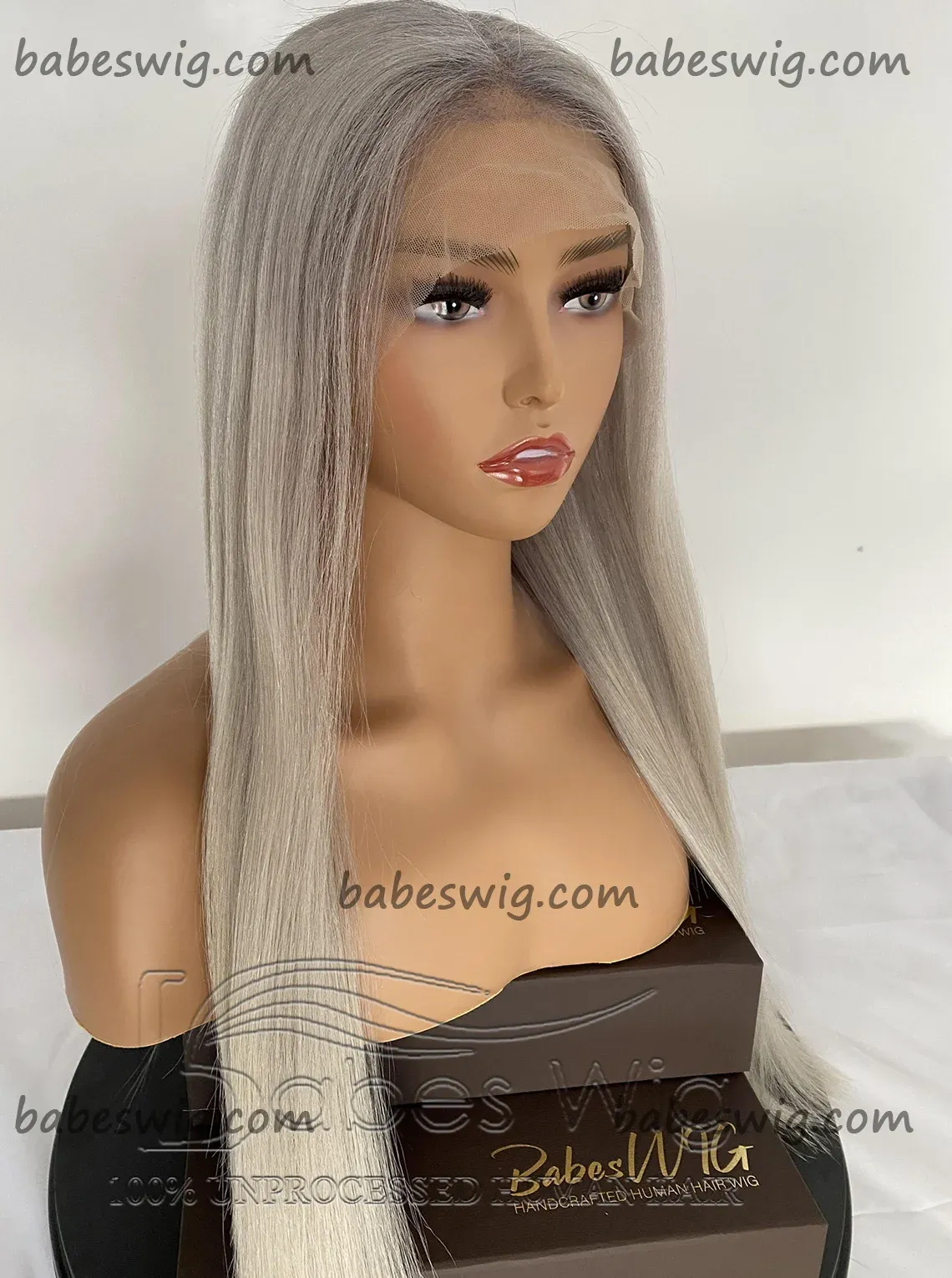 100% human hair Lace front Wig Straight hair Platinum Blonde Wig for Women 