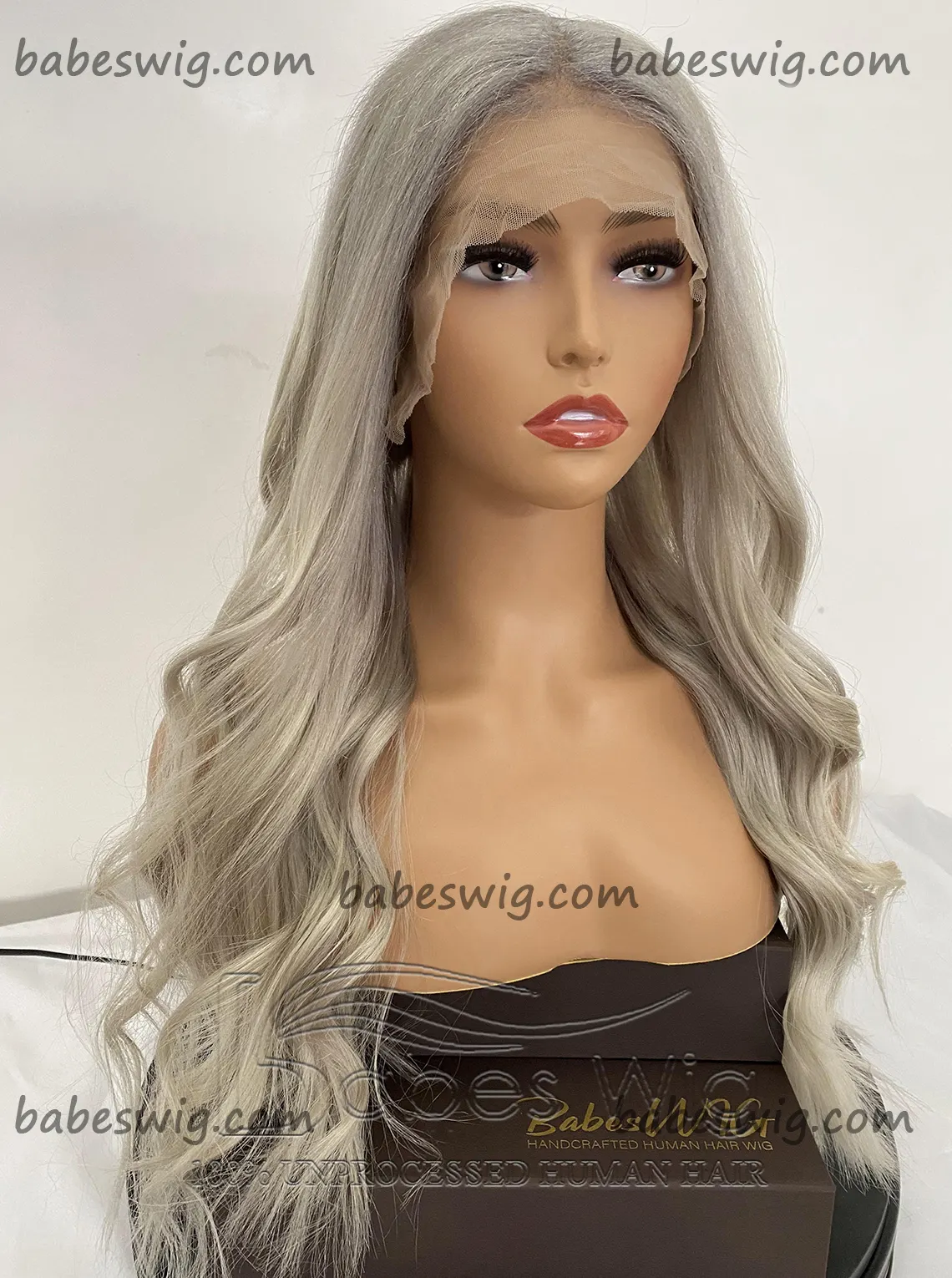100% human hair Lace front Wig Wavy hair Platinum Blonde Wig for Women 