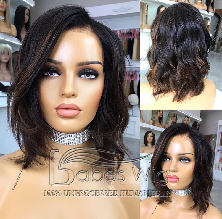 Highights Wavy Glueless 100% Remy Human Hair Lace Front Wig / Silk Top Lace Front Wig