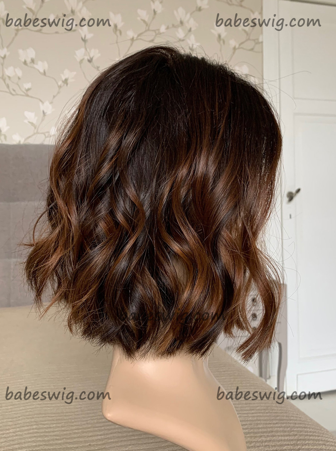 100% Remy Human Hair Lace Front Wig Dark Brown with Warm Auburn Balayage Glueless Lace Front Wigs for Women-BabesWIG