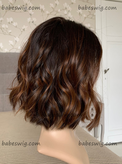 100% Remy Human Hair Lace Front Wig Dark Brown with Warm Auburn Balayage Glueless Lace Front Wigs for Women-BabesWIG