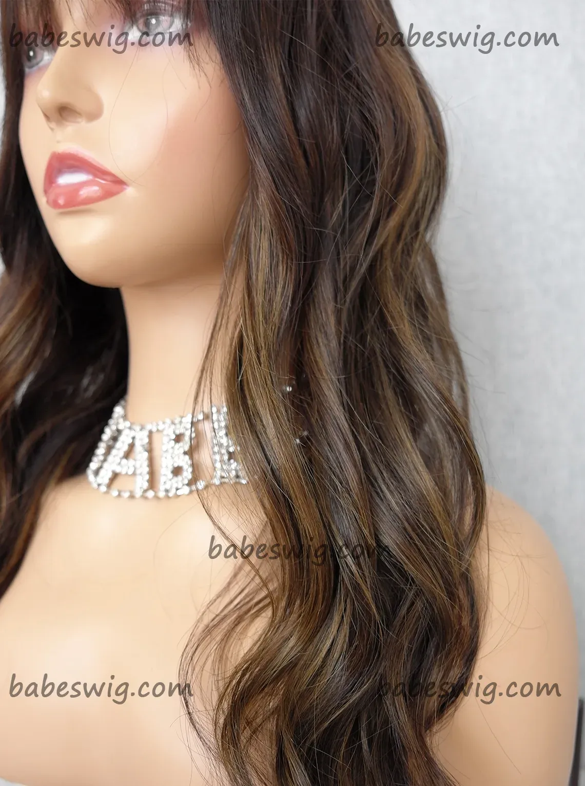 100% Real Remy Human Hair Lace Front Wigs Balayage Highlights Wigs with Bangs