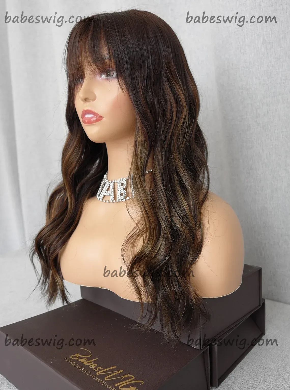 100% Real Remy Human Hair Lace Front Wigs Balayage Highlights Wigs with Bangs
