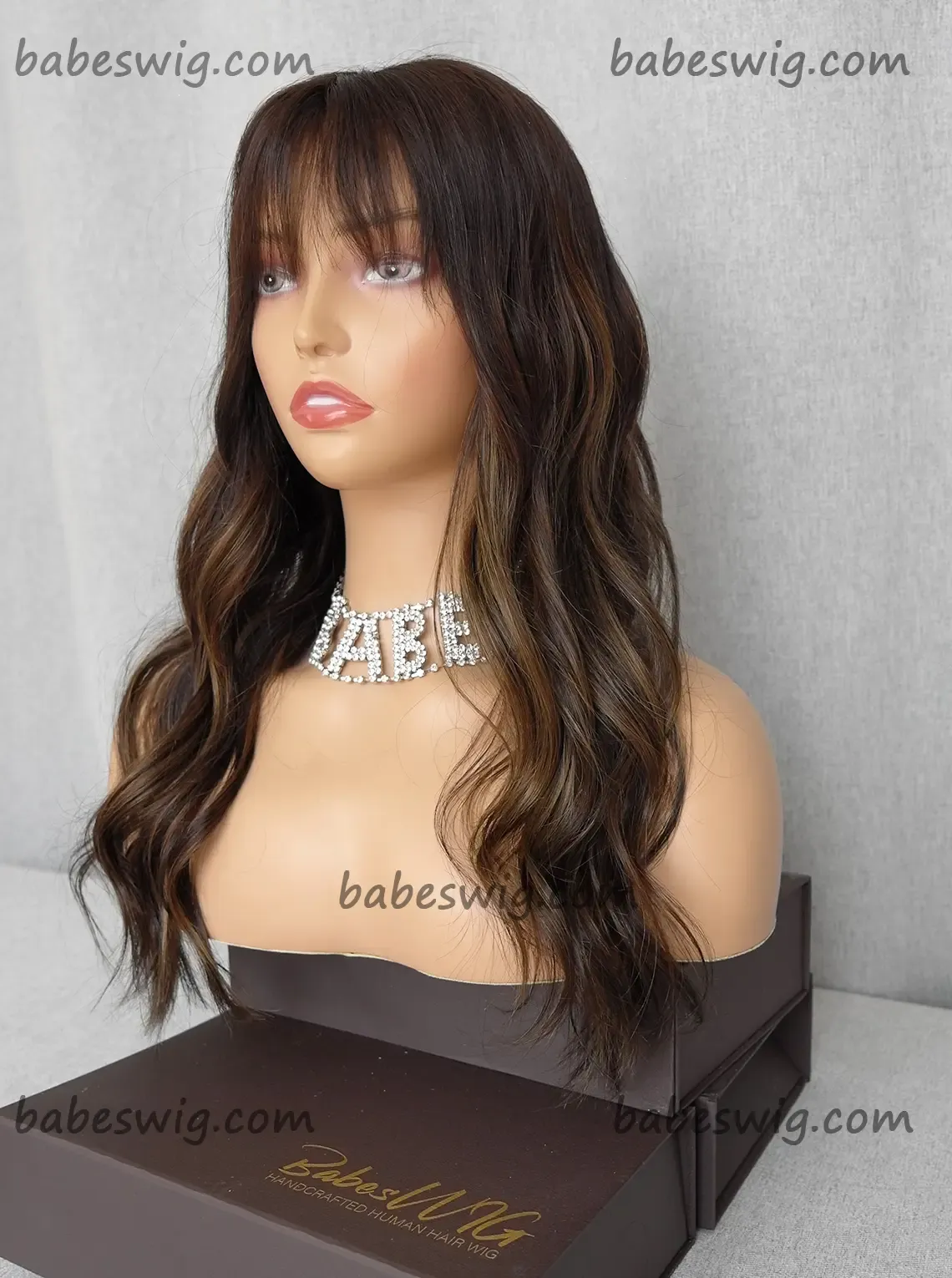 100% Real Remy Human Hair Lace Front Wigs Balayage Highlights Wigs with Bangs