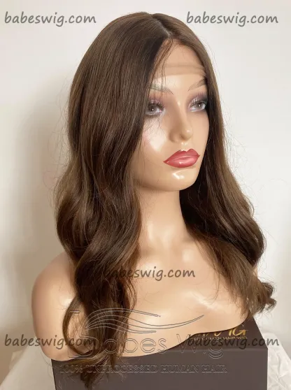 Glueless Best Medium Brown Wavy Hair Real Human Hair Silk Base Lace Front Wigs for Women Silk Top Lace Front Wigs-BabesWIG