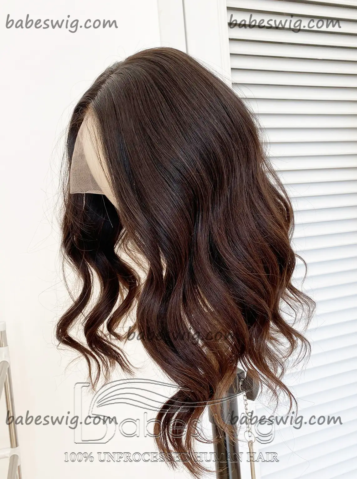 Glueless Ombre Dark Brown to Medium Brown Wavy Lace Front Wigs Best Human Hair Lace Front Wig For White Women Bleached Knots-BabesWIG