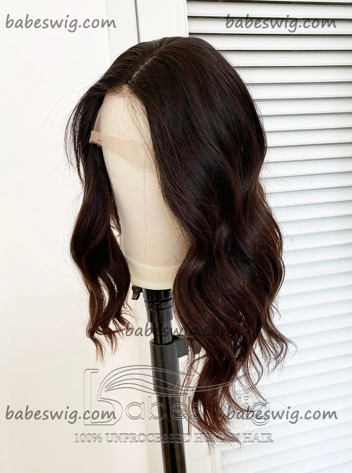 Glueless Ombre Dark Brown to Medium Brown Human Hair Silk Top Lace Front For White Women Wavy Hair Wigs-BabesWIG