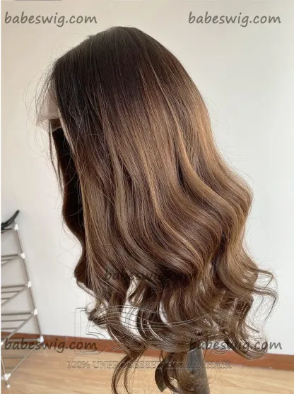 Brown Base With Subtle Highlights 100% Real Remy Human Hair Lace Front Wigs Highlights Wigs for Women Bleached Knots-BabesWIG