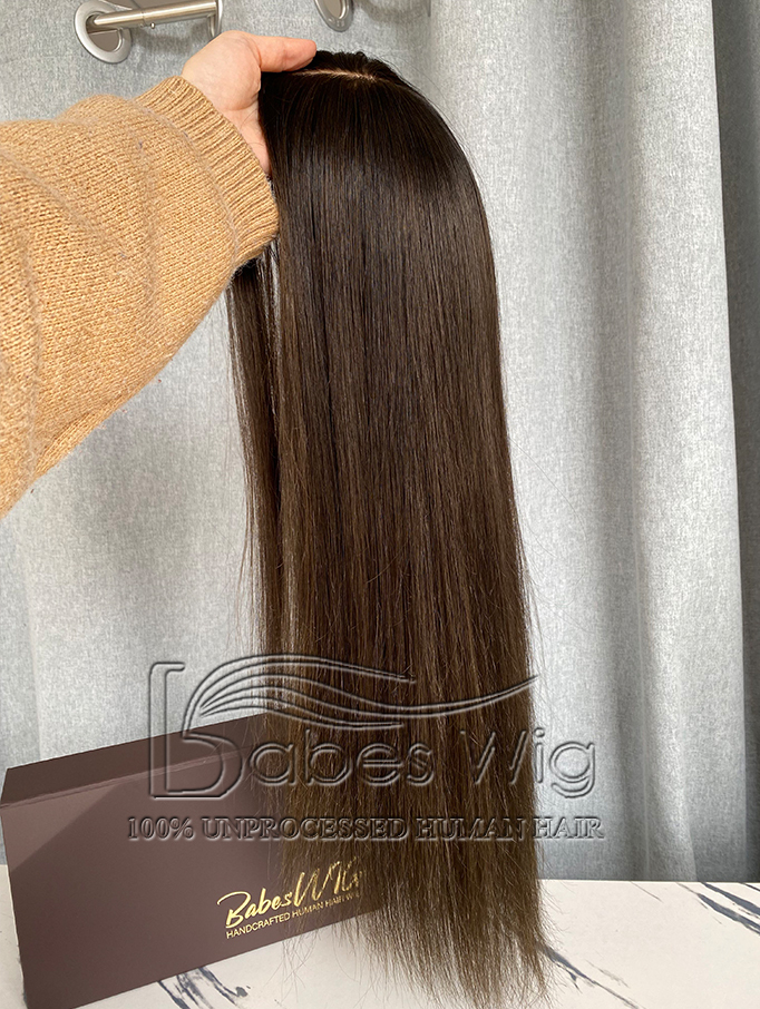 9x9 Cap Brunette Brown Straight Hair Topper Best Brazilian Vrigin Human Hair Silk Top Topper for Women-BabesWIG