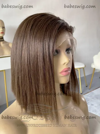 Short Cut BOB Style Human Hair Lace Front Wigs Medium Brown Lace Front Bob Wig for Women