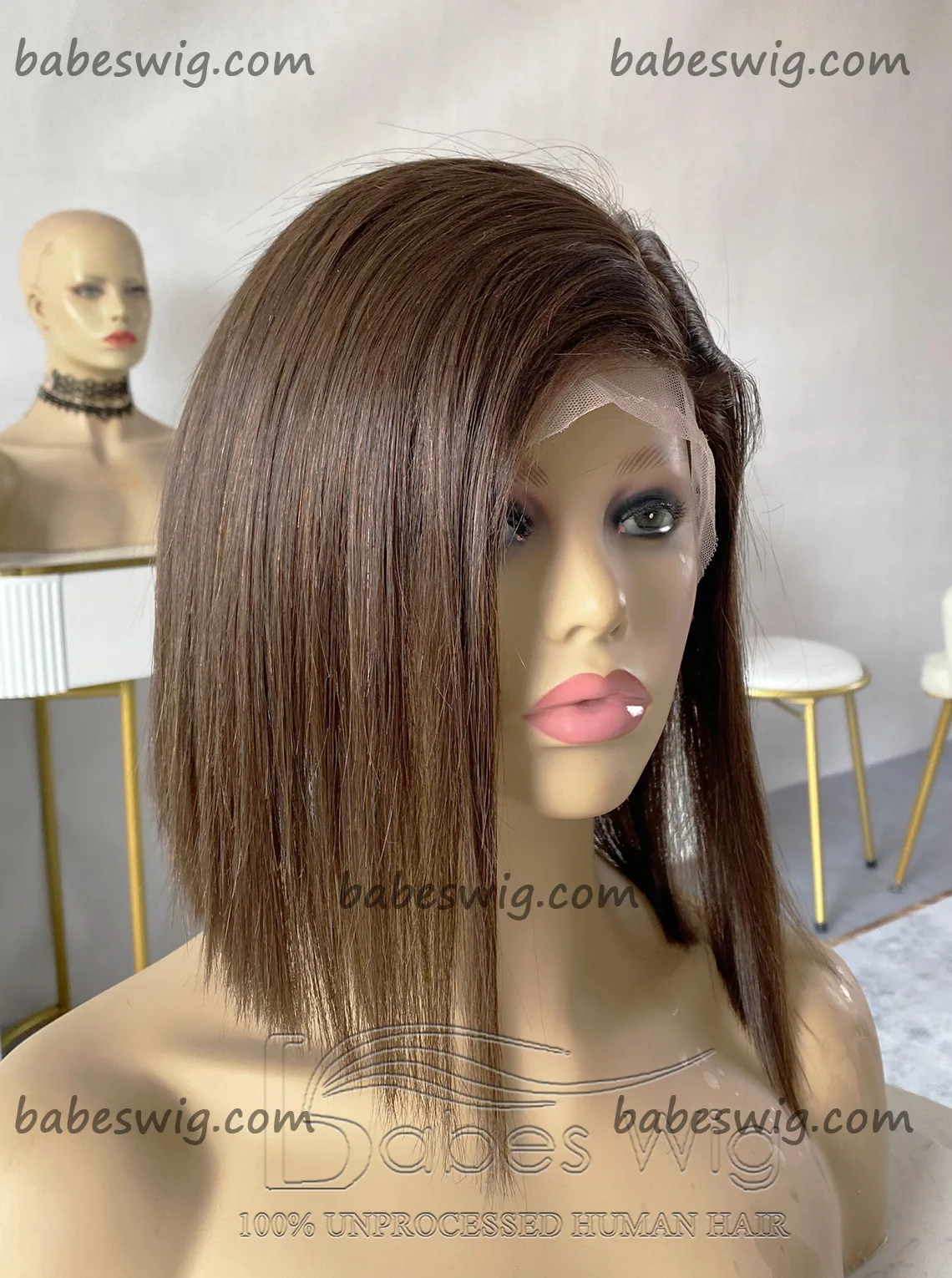 Short Cut BOB Style Human Hair Lace Front Wigs Medium Brown Lace Front Bob Wig for Women