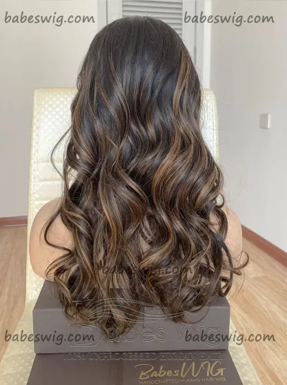 Glueless 100% Real Remy Human Hair Lace Front Wigs Highlights Wavy Lace Front Human Hair Wigs for Women -BabesWIG