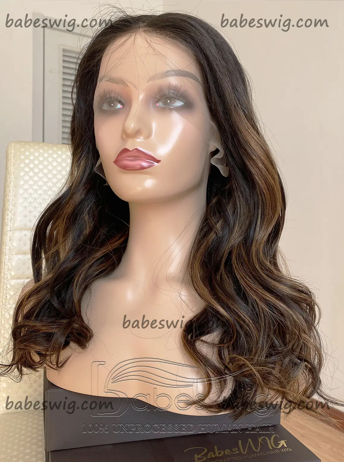 Glueless 100% Real Remy Human Hair Lace Front Wigs Highlights Wavy Lace Front Human Hair Wigs for Women -BabesWIG