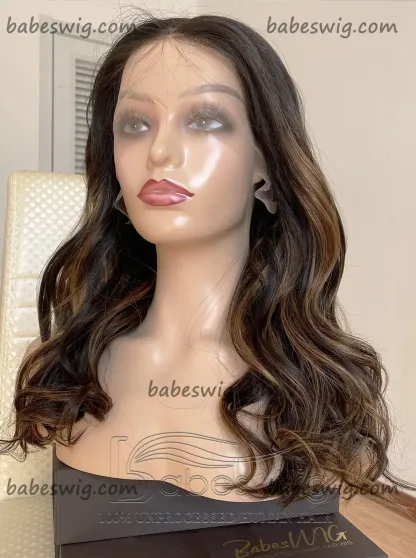 Glueless 100% Real Remy Human Hair Lace Front Wigs Highlights Wavy Lace Front Human Hair Wigs for Women -BabesWIG