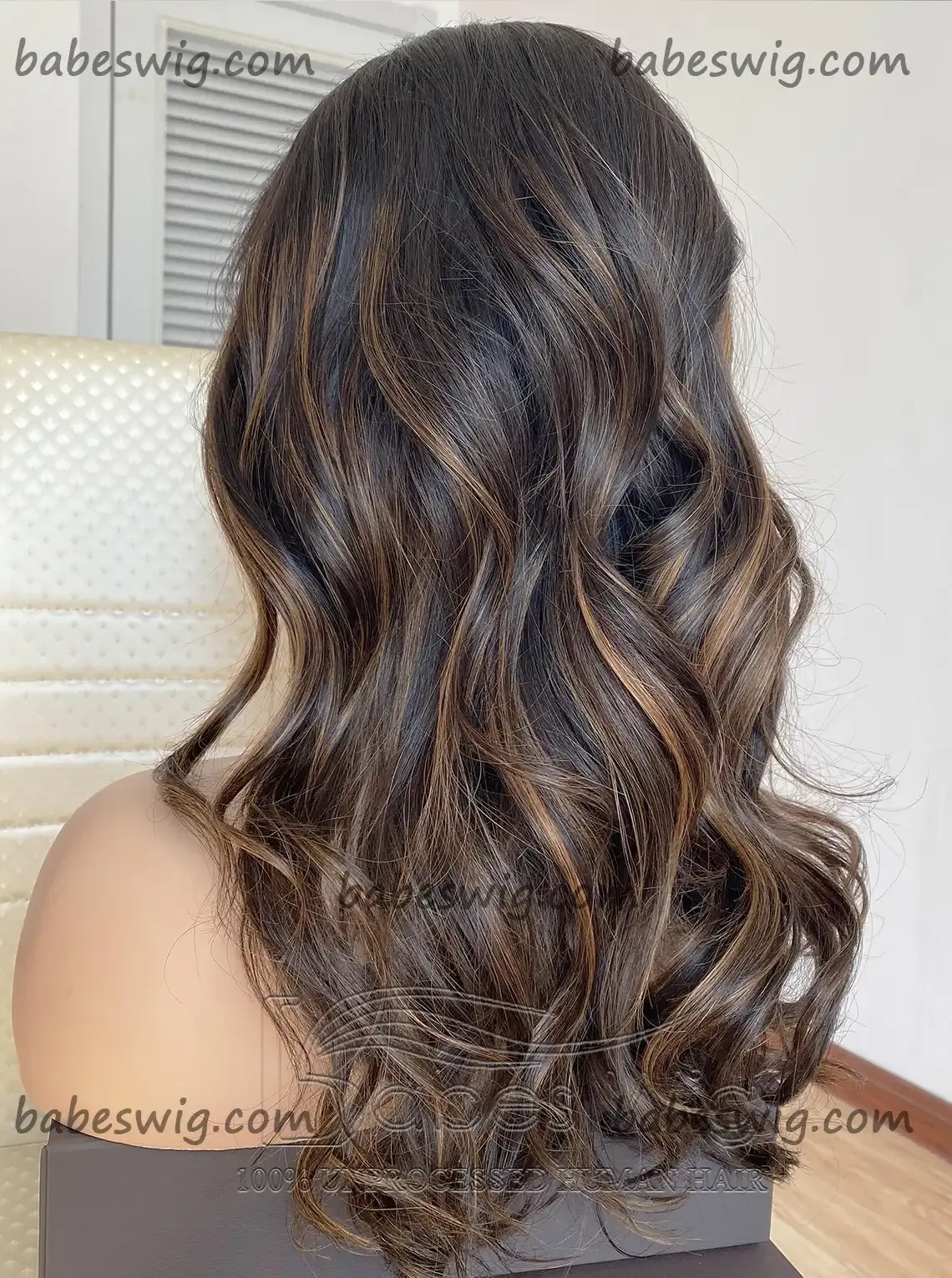 Glueless 100% Real Remy Human Hair Lace Front Wigs Highlights Wavy Lace Front Human Hair Wigs for Women -BabesWIG