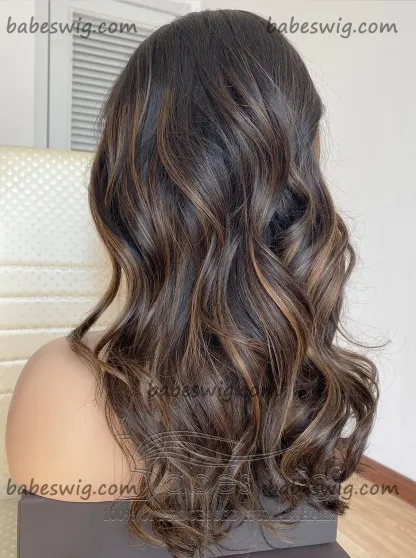 Glueless 100% Real Remy Human Hair Lace Front Wigs Highlights Wavy Lace Front Human Hair Wigs for Women -BabesWIG