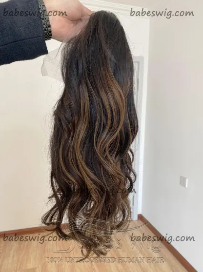 Glueless 100% Real Remy Human Hair Lace Front Wigs Highlights Wavy Lace Front Human Hair Wigs for Women -BabesWIG