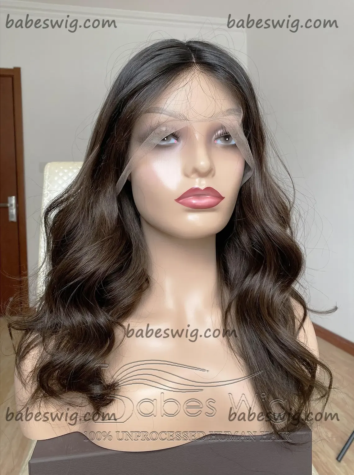 Full lace Wig Human Hair Ombre Dark Brown to Medium Brown Hair Color -BabesWIG