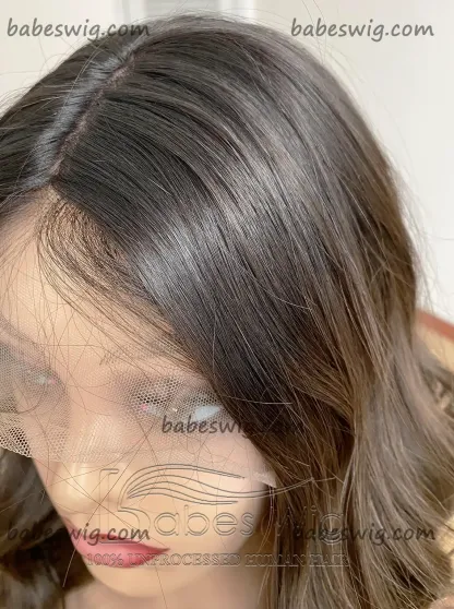 Ombre Dark Brown to Medium Brown Human Hair Silk Top Lace Front Wigs Wavy Hair Silk Base Lace Front Wig for White Women-BabesWIG