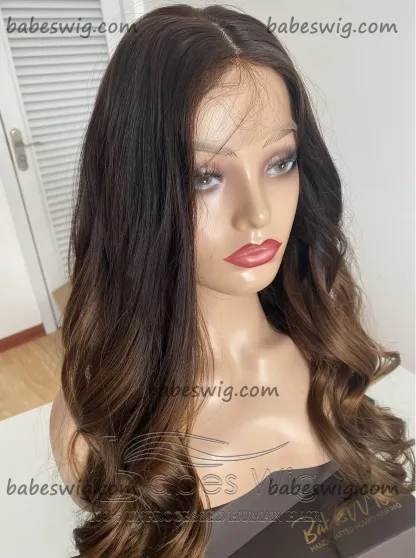 Glueless 100% Human Hair Silk Top Lace Front Wigs Wavy Hair Ombre Silk Base Lace Front Wig for White Women-BabesWIG
