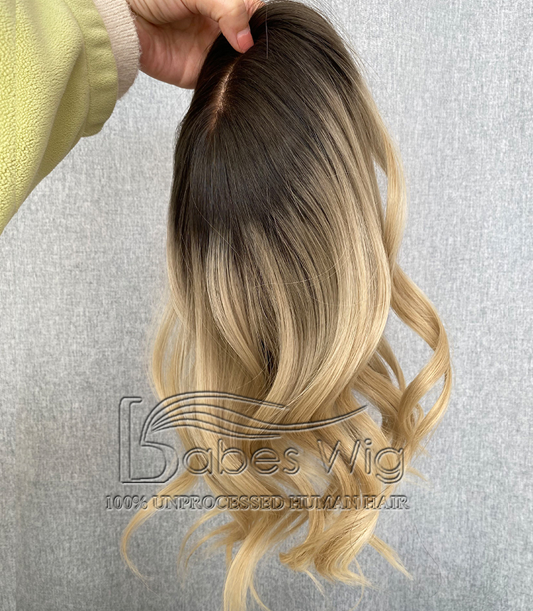  9*9 Cap Silk Top Human Hair Topper Ombre Dark Roots to Blonde Wavy hair Best Virgin Hair Ombre Color Silk Base Toppers -BabesWIG