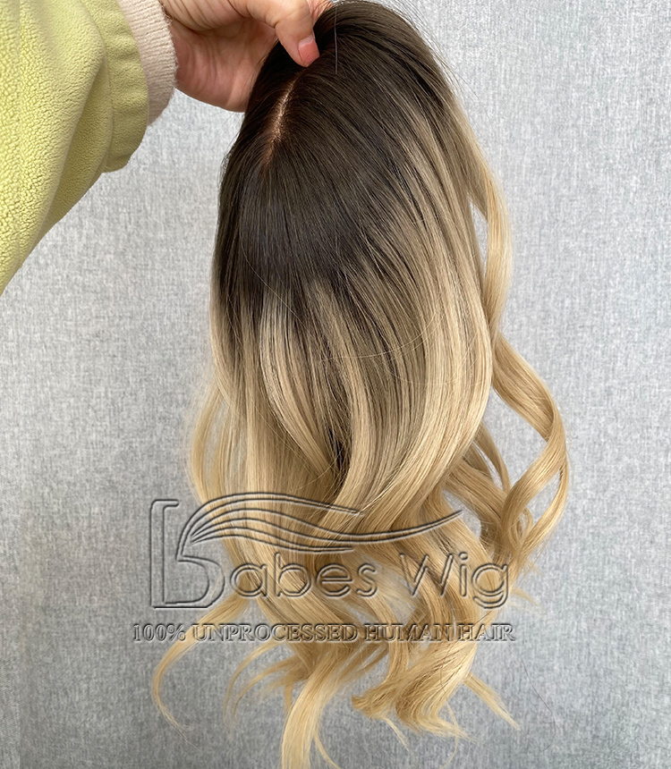  9*9 Cap Silk Top Human Hair Topper Ombre Dark Roots to Blonde Wavy hair Best Virgin Hair Ombre Color Silk Base Toppers -BabesWIG