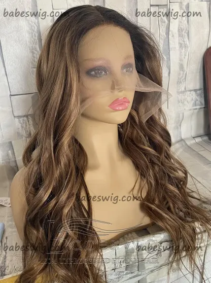  Balayage Wavy Best Human hair Lace Front Wigs for White Women Lace Wigs with Natural Hairline-BabesWIG