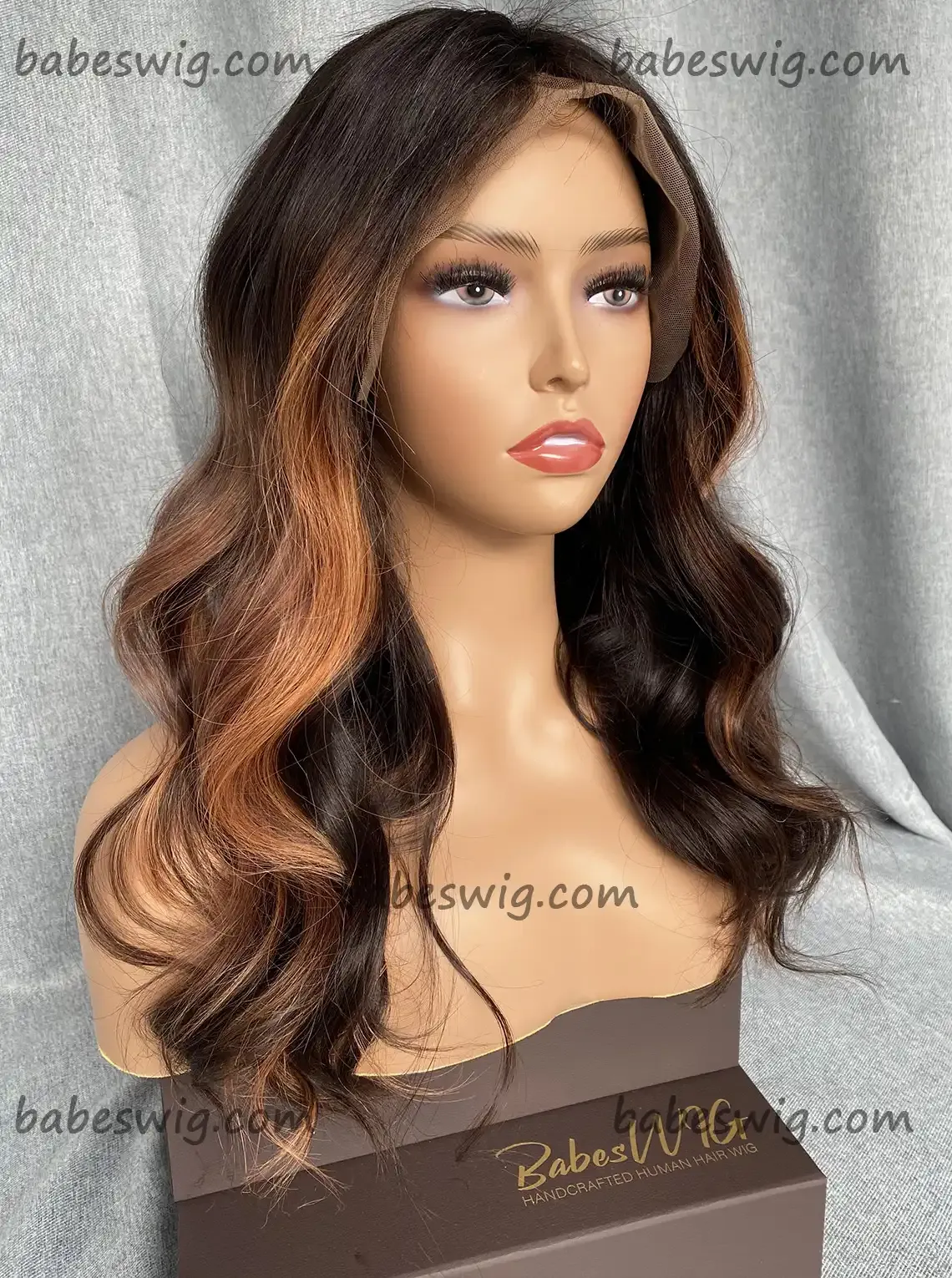 Human Hair Ginger Balayage Silk Top Lace Front Wigs For White Women  -BabesWIG