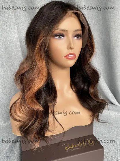 Human Hair Ginger Balayage Silk Top Lace Front Wigs For White Women  -BabesWIG