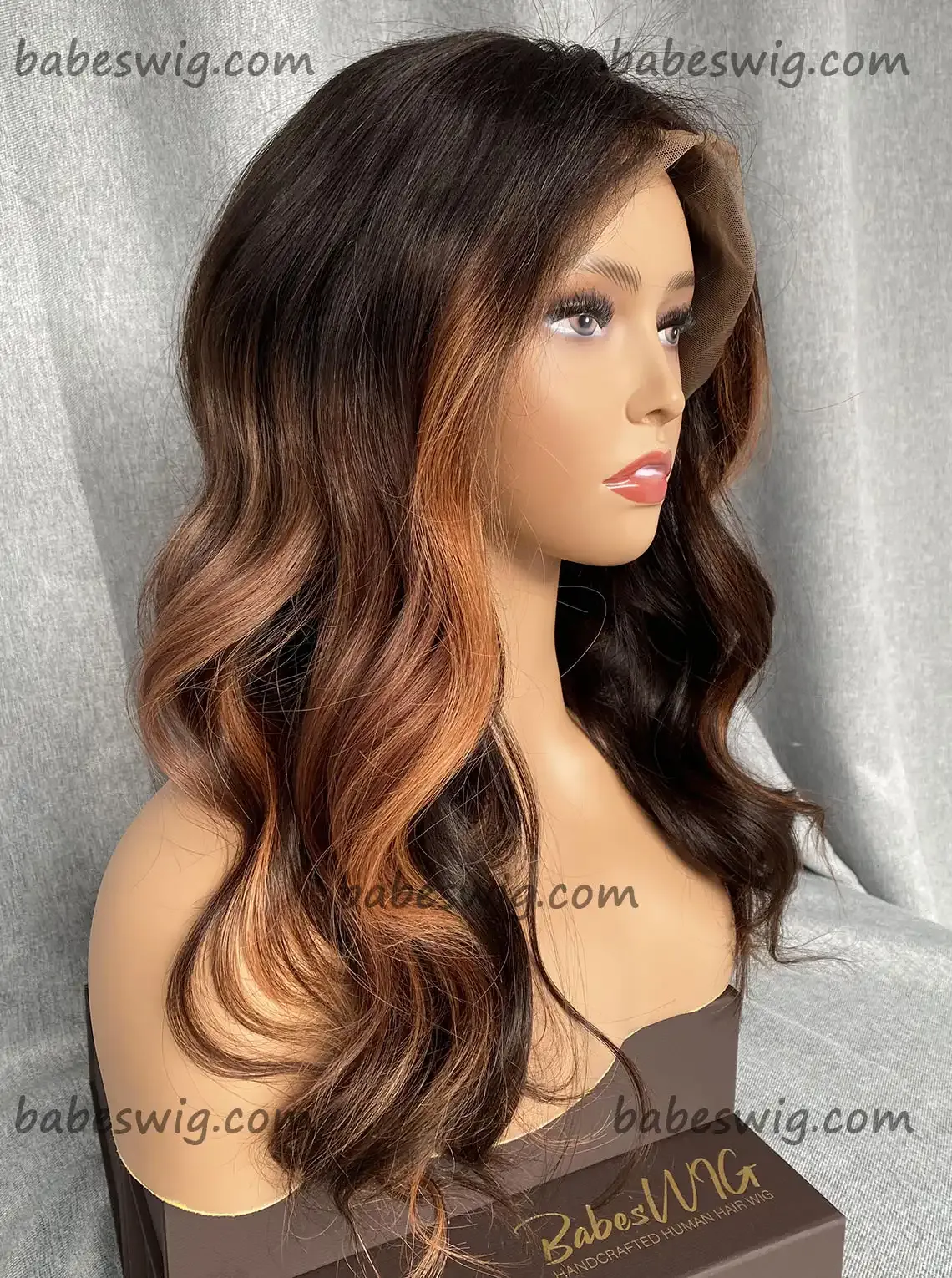 Human Hair Ginger Balayage Silk Top Lace Front Wigs For White Women  -BabesWIG