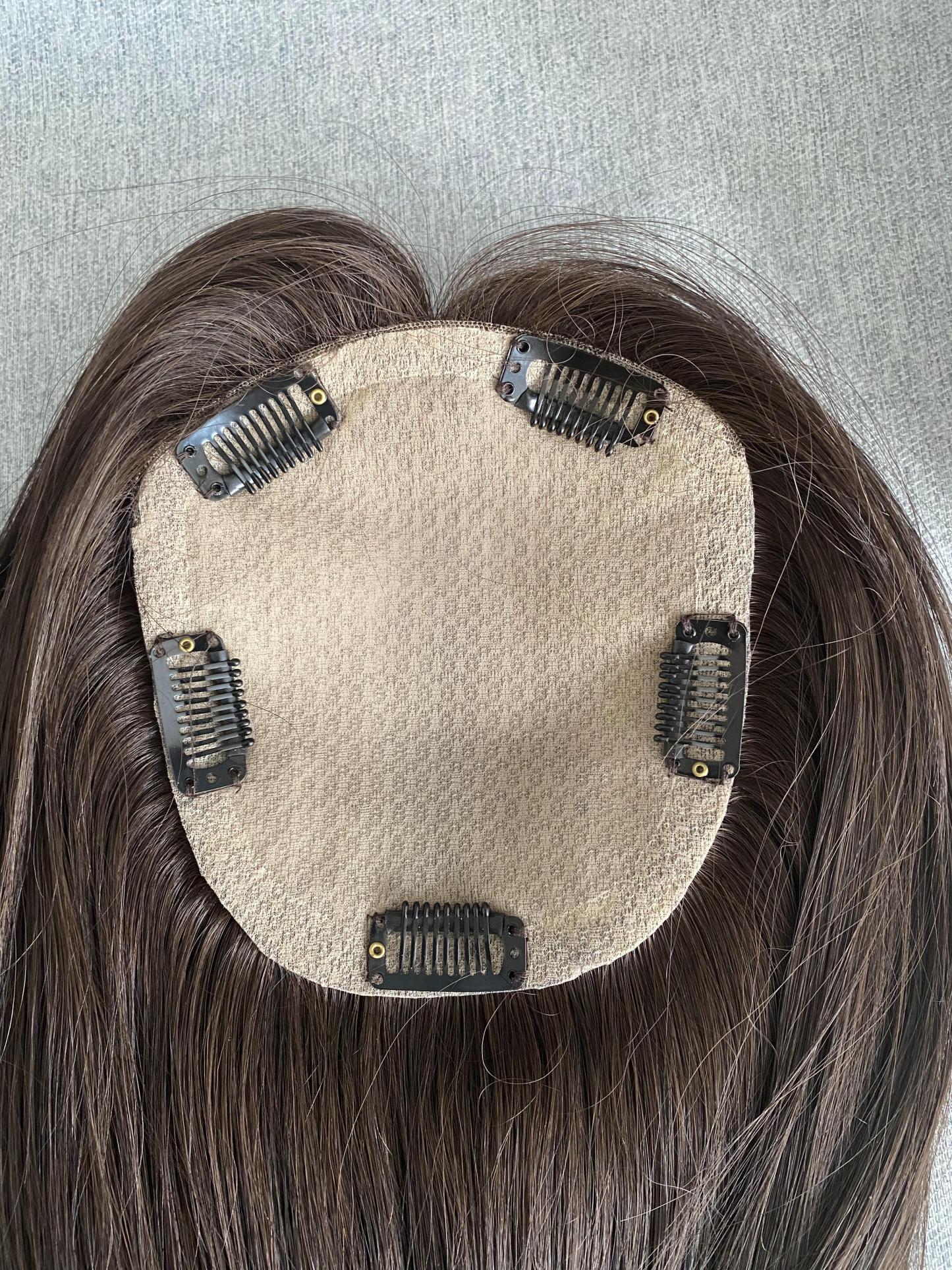 Human Hair Topper Natural Brown hair Straight 5x5” Silk Top Topper Real Human Hair Crown Toppers hair pieces for thin hair-BabesWIG